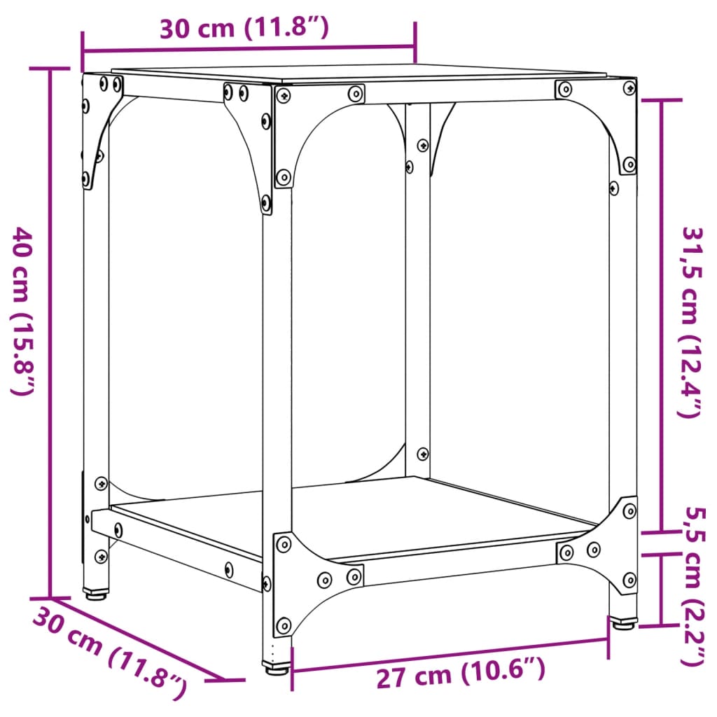 Couchtisch mit Glasplatte Transparent 30x30x40 cm Stahl