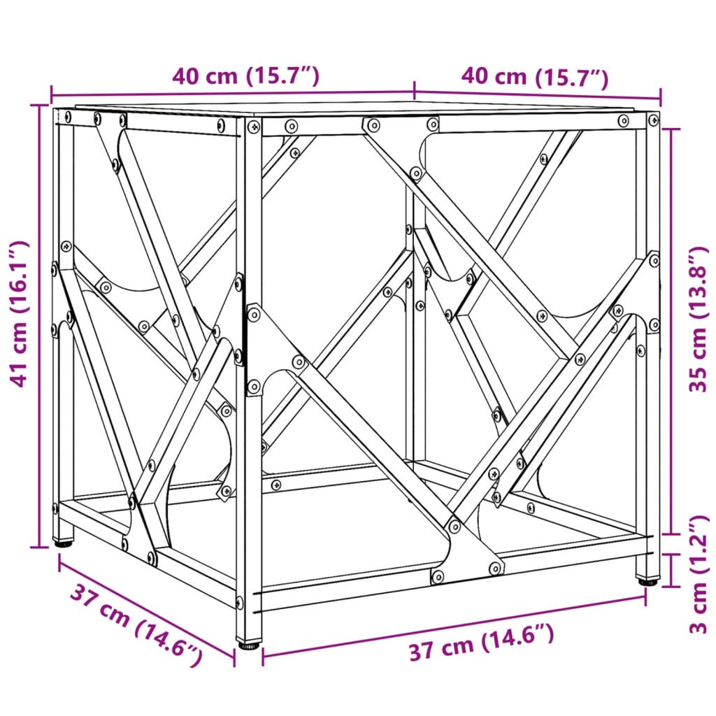 Couchtisch mit Glasplatte Transparent 40x40x41 cm Stahl