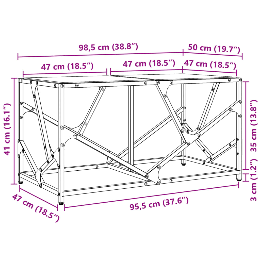 Couchtisch mit Glasplatte Transparent 98,5x50x41 cm Stahl