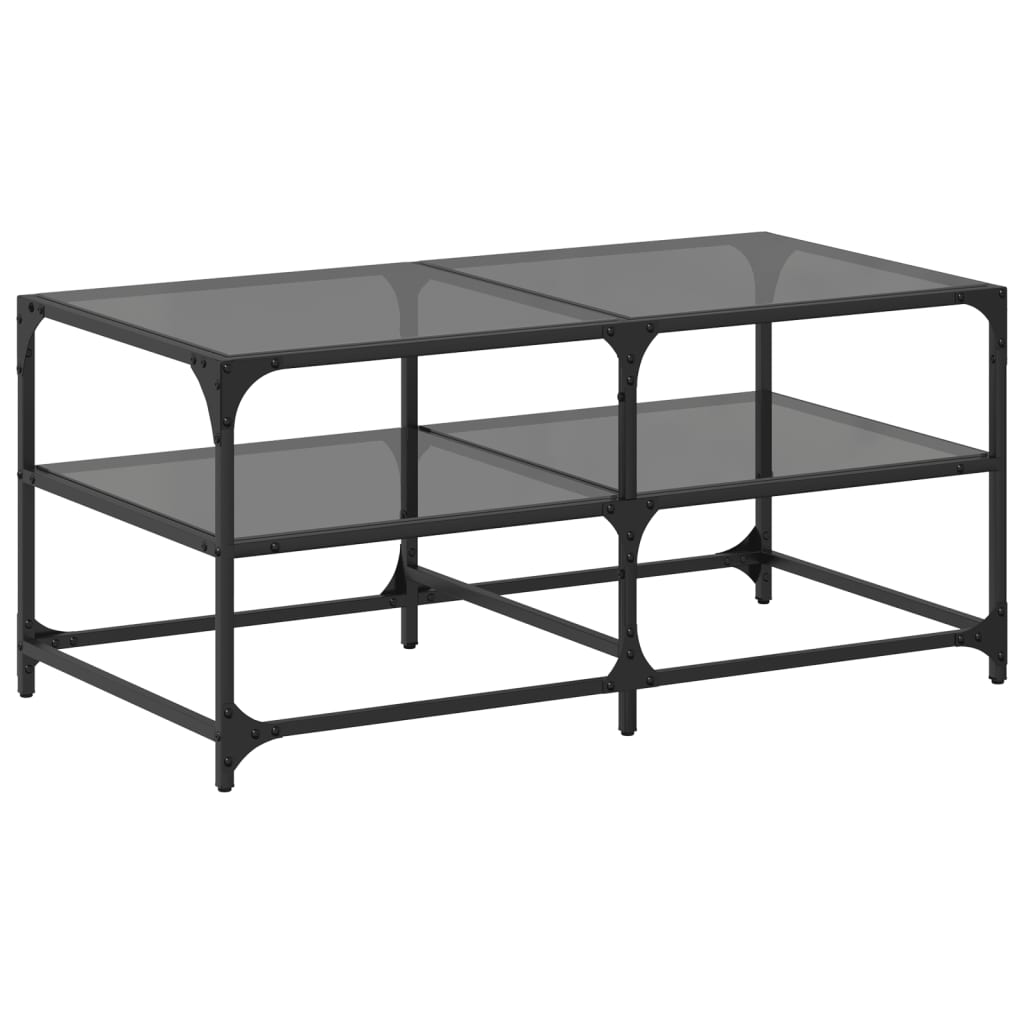 Couchtisch mit Glasplatte Schwarz 98,5x50x45 cm Stahl