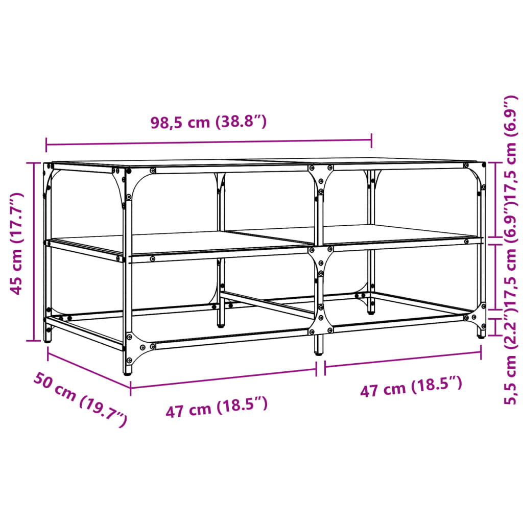 Couchtisch mit Glasplatte Schwarz 98,5x50x45 cm Stahl