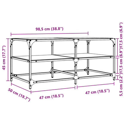 Couchtisch mit Glasplatte Schwarz 98,5x50x45 cm Stahl