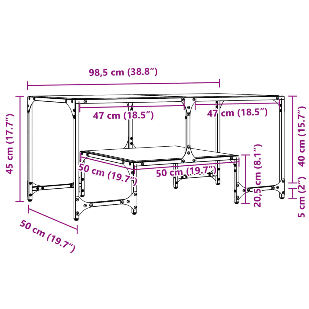 Couchtisch mit Glasplatte Transparent 98,5x50x45 cm Stahl