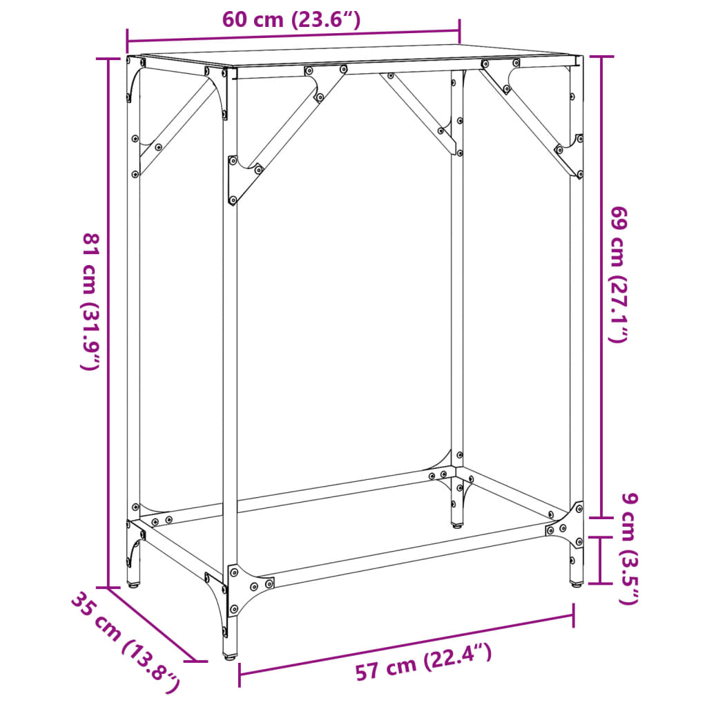 Konsolentisch mit Glasplatte Transparent 60x35x81 cm Stahl