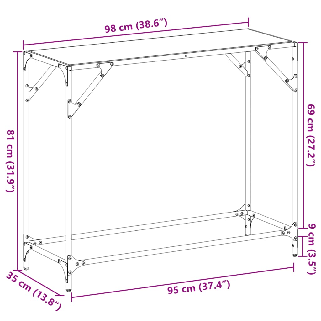 Konsolentisch mit Glasplatte Schwarz 98x35x81 cm Stahl