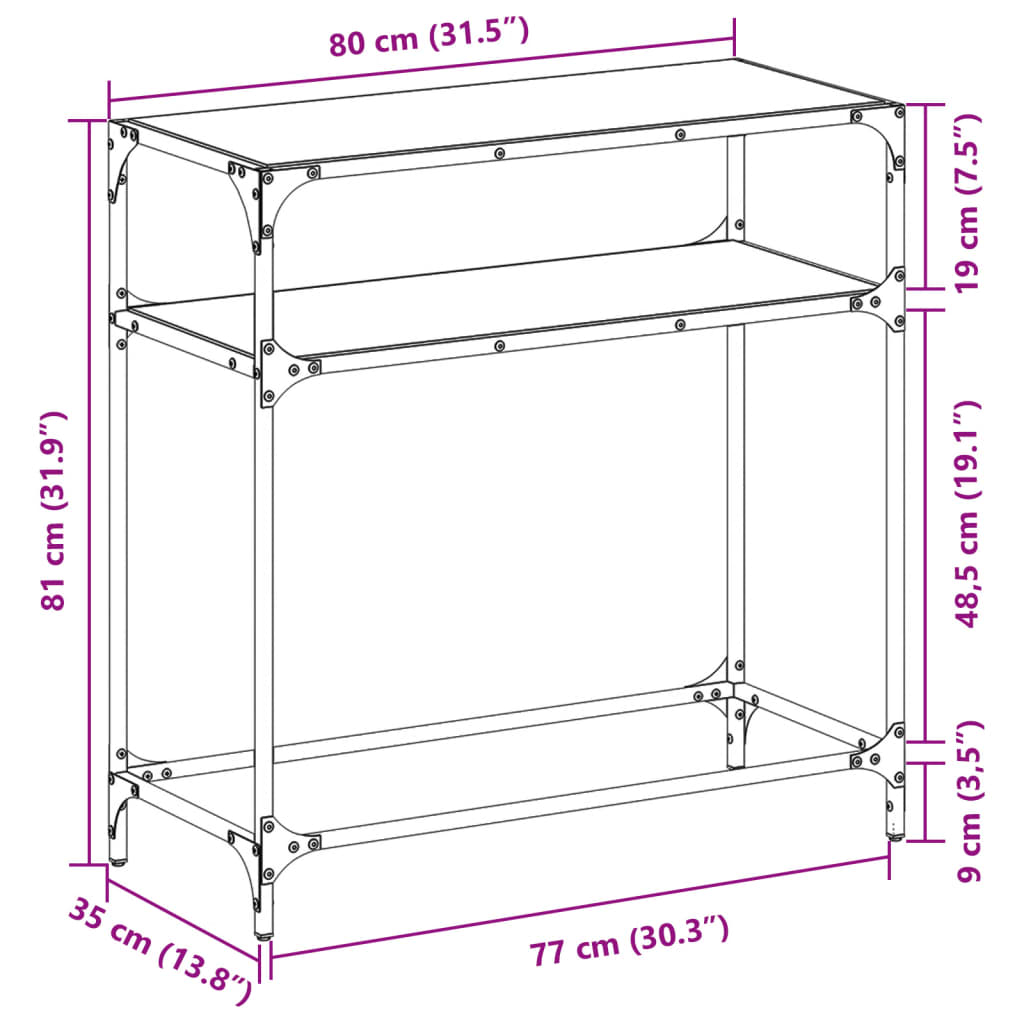 Konsolentisch mit Glasplatte Schwarz 80x35x81 cm Stahl