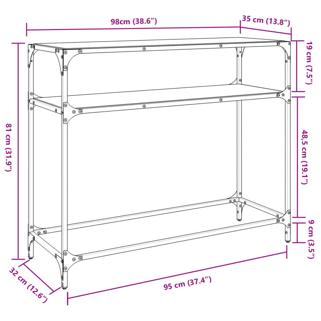 Konsolentisch mit Glasplatte Transparent 98x35x81 cm Stahl