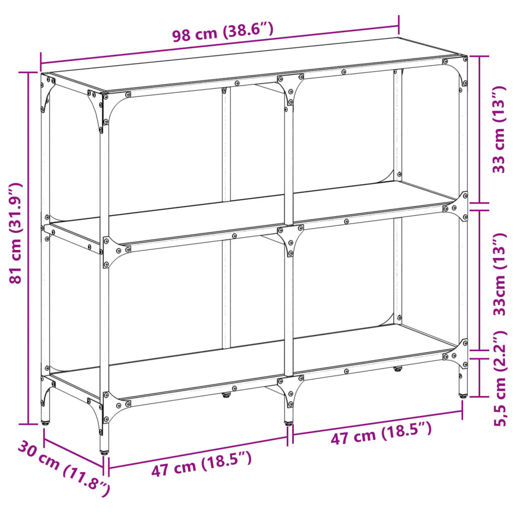 Konsolentisch mit Glasplatte Schwarz 98x30x81 cm Stahl