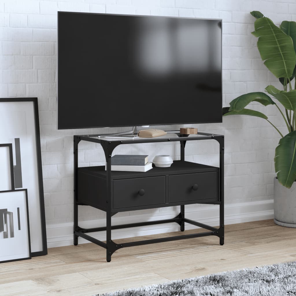 TV-Schrank mit Glasplatte Schwarz 60x35x51 cm Holzwerkstoff