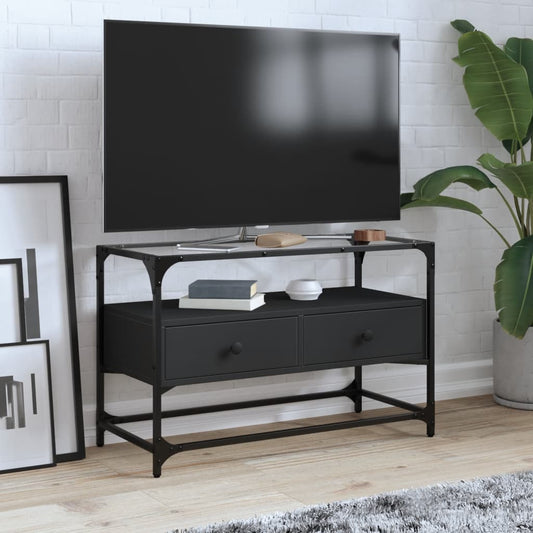 TV-Schrank mit Glasplatte Schwarz 80x35x51 cm Holzwerkstoff