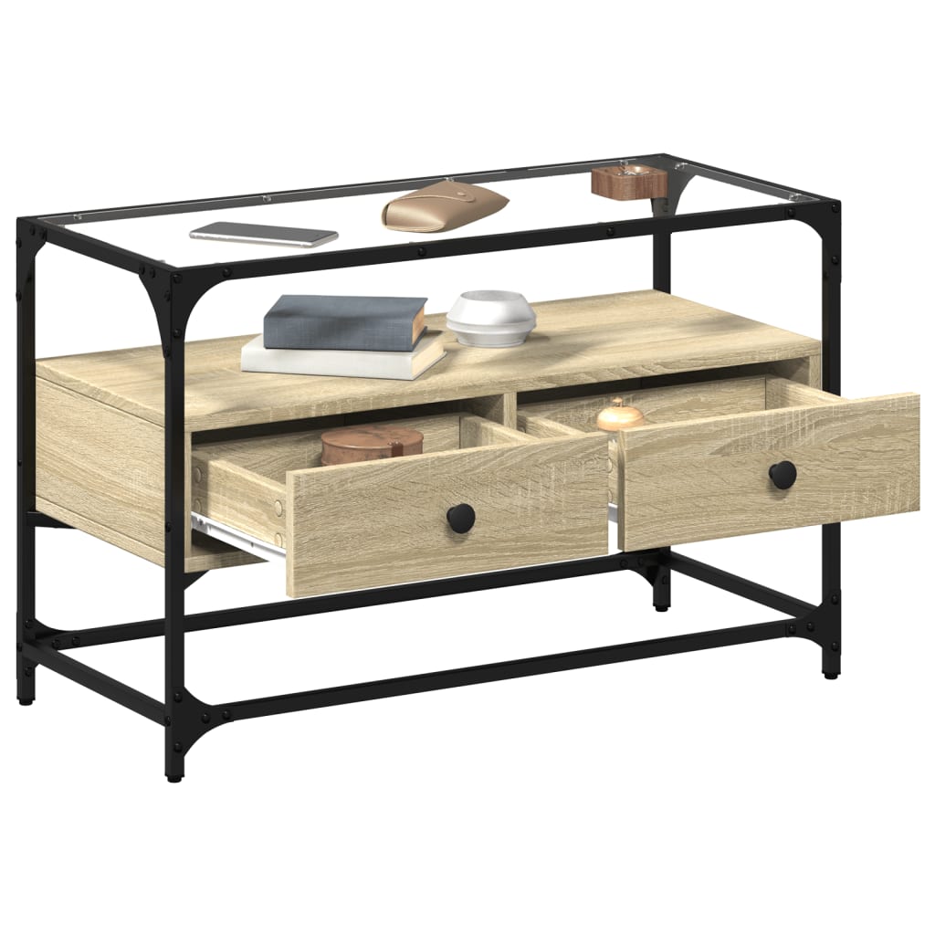 TV-Schrank mit Glasplatte Sonoma-Eiche 80x35x51cm Holzwerkstoff