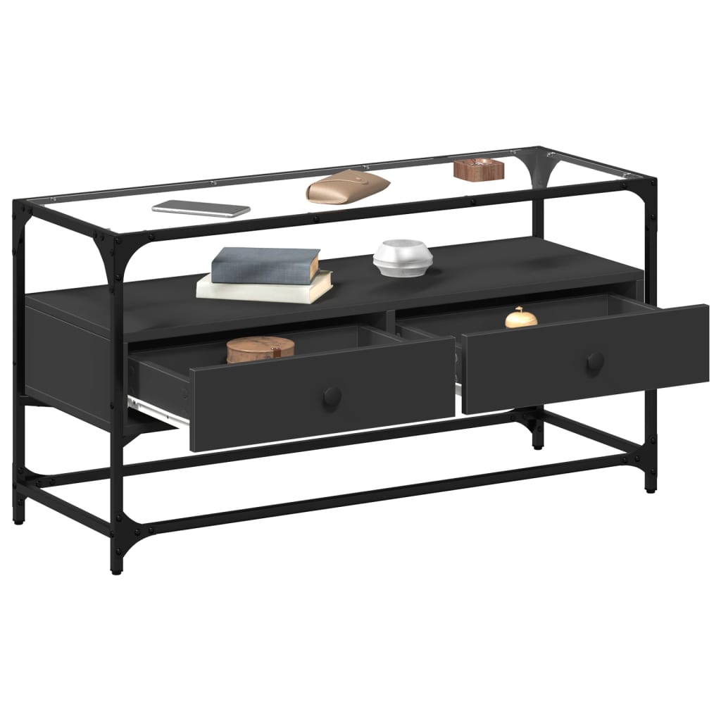 TV-Schrank mit Glasplatte Schwarz 98x35x51 cm Holzwerkstoff