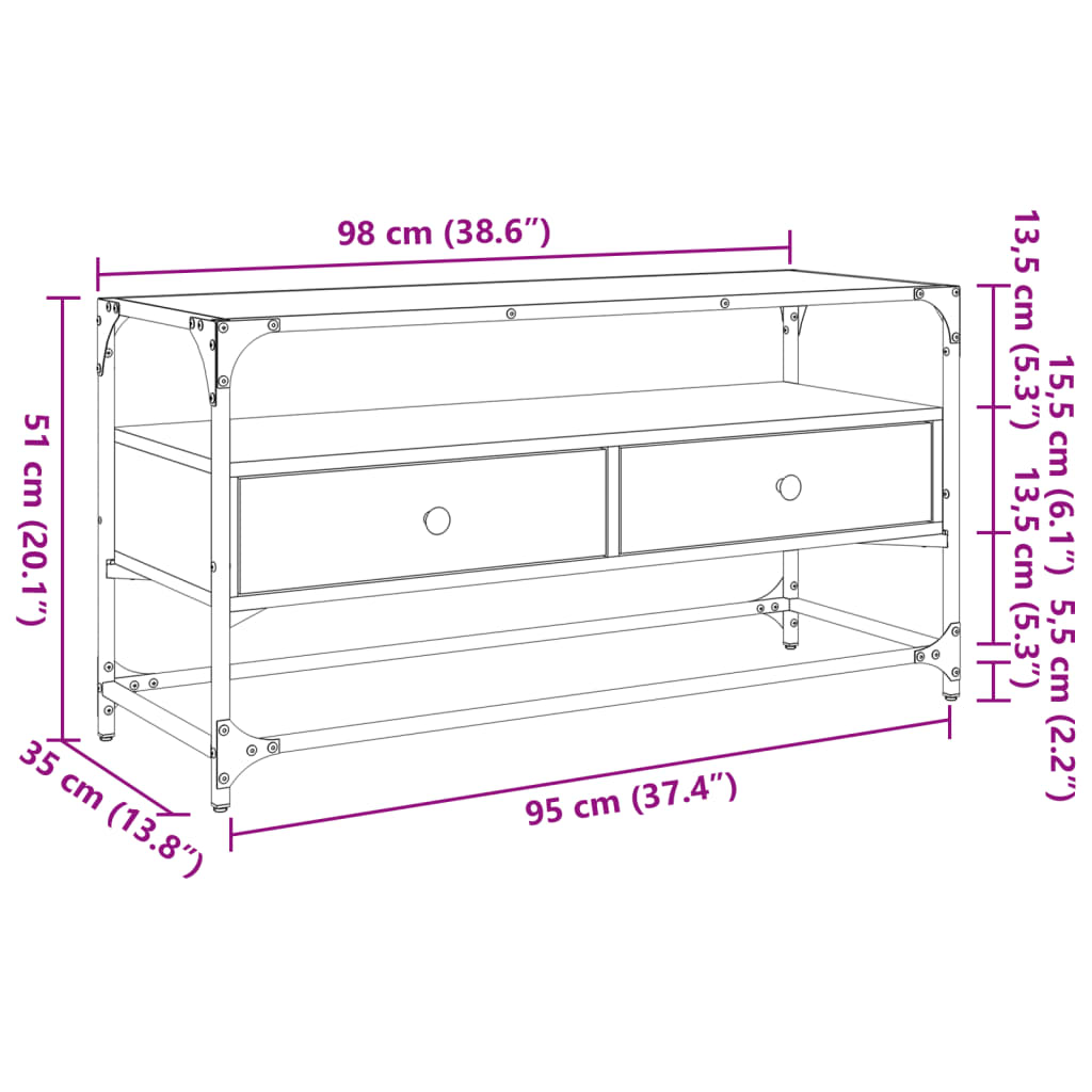 TV-Schrank mit Glasplatte Schwarz 98x35x51 cm Holzwerkstoff