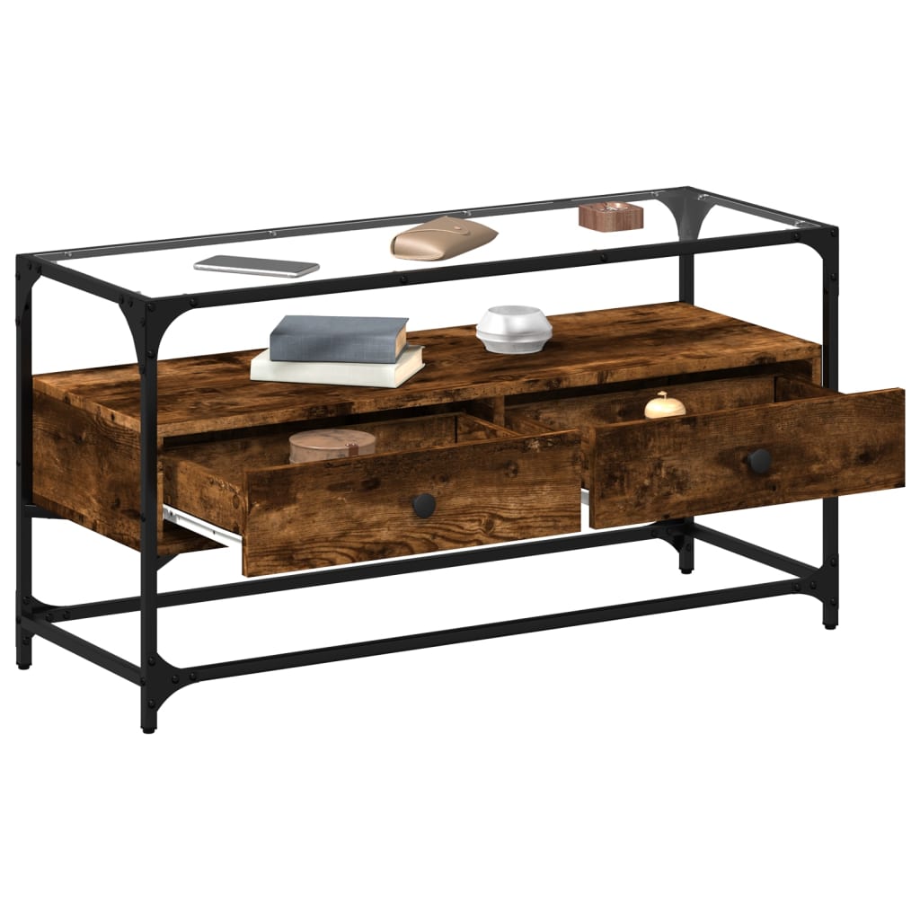 TV-Schrank mit Glasplatte Räuchereiche 98x35x51cm Holzwerkstoff