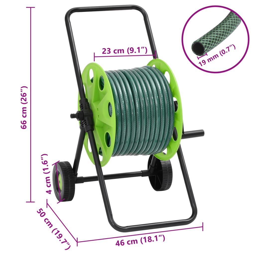 Schlauchwagen mit Schlauchanschluss-Set 0,75" 20 m PVC Grün