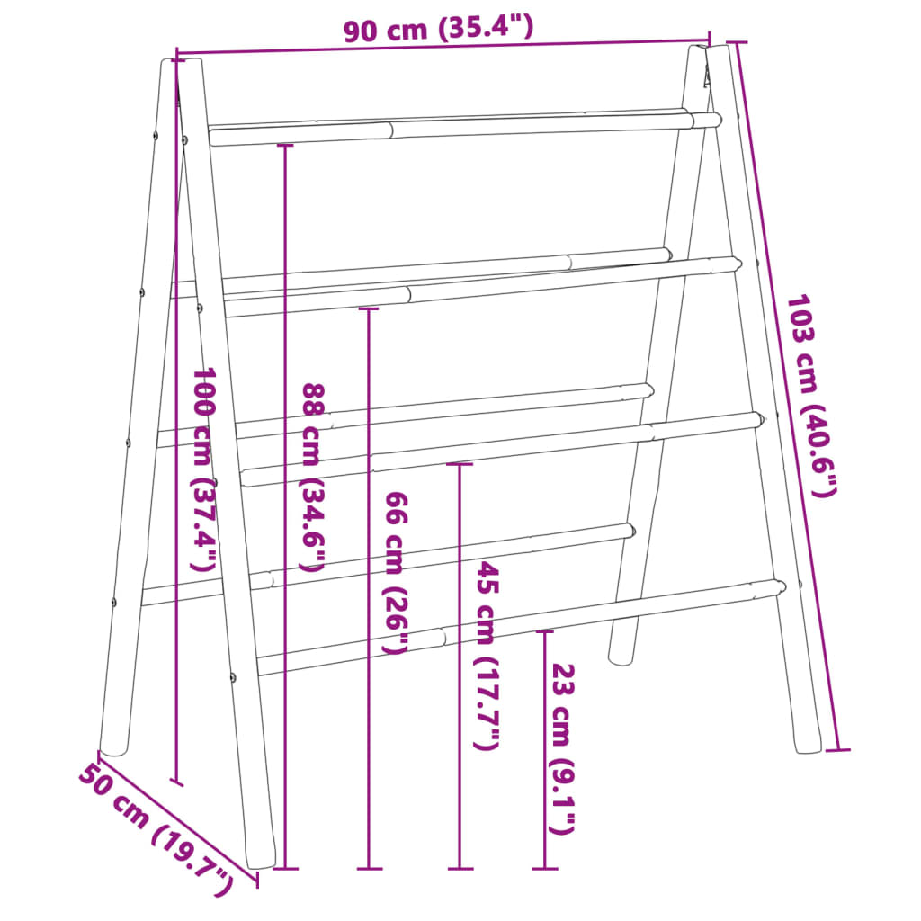 Doppel-Handtuchleiter mit 4 Sprossen 90x50x100 cm Bambus