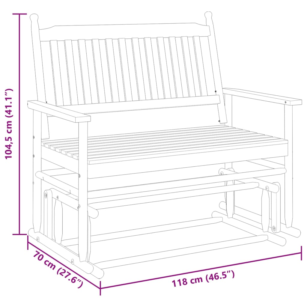 Schaukelbank Schwarz 118x70x104,5 cm Massivholz Pappel