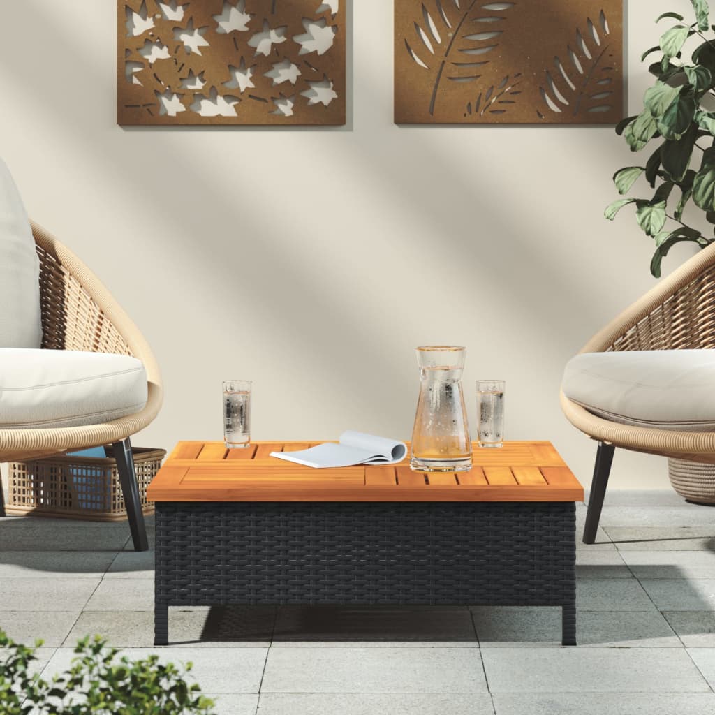 Gartentisch Schwarz 70x70x25 cm Rattan und Akazienholz