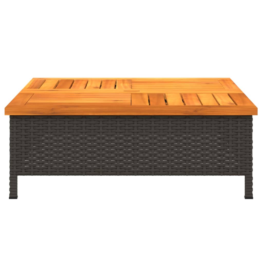 Gartentisch Schwarz 70x70x25 cm Rattan und Akazienholz