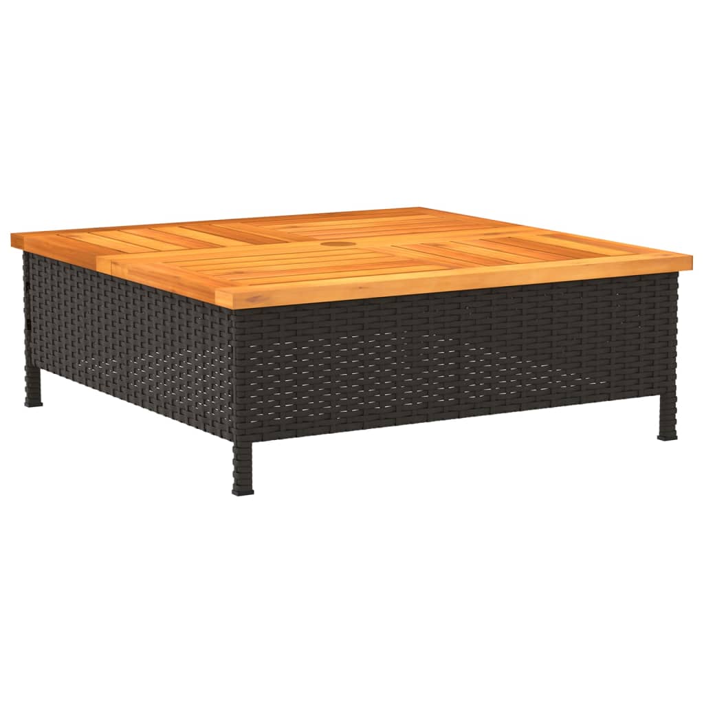 Gartentisch Schwarz 70x70x25 cm Rattan und Akazienholz