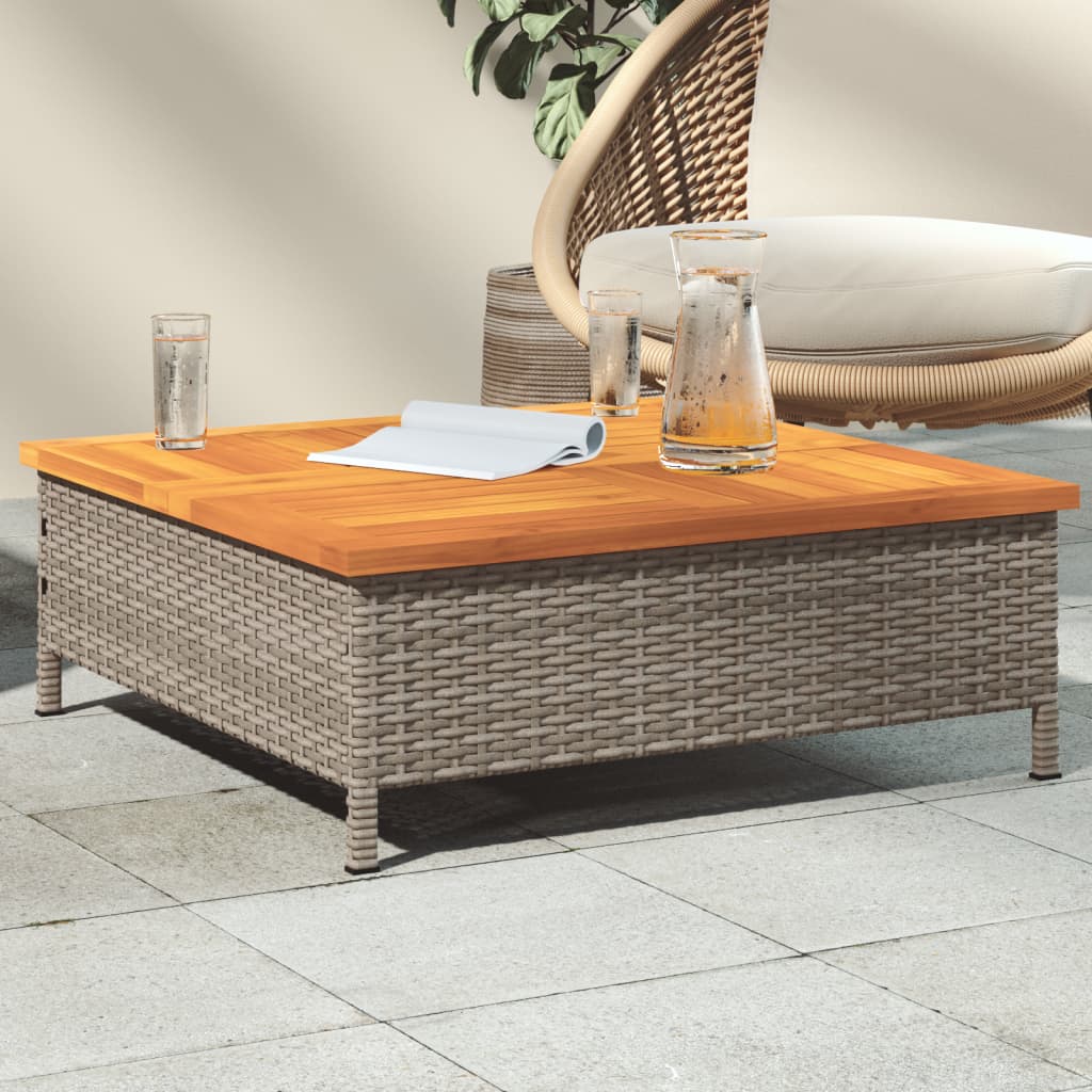 Gartentisch Grau 70x70x25 cm Rattan und Akazienholz