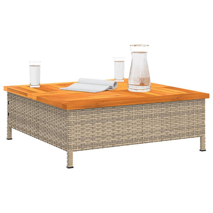 Gartentisch Beige 70x70x25 cm Rattan und Akazienholz