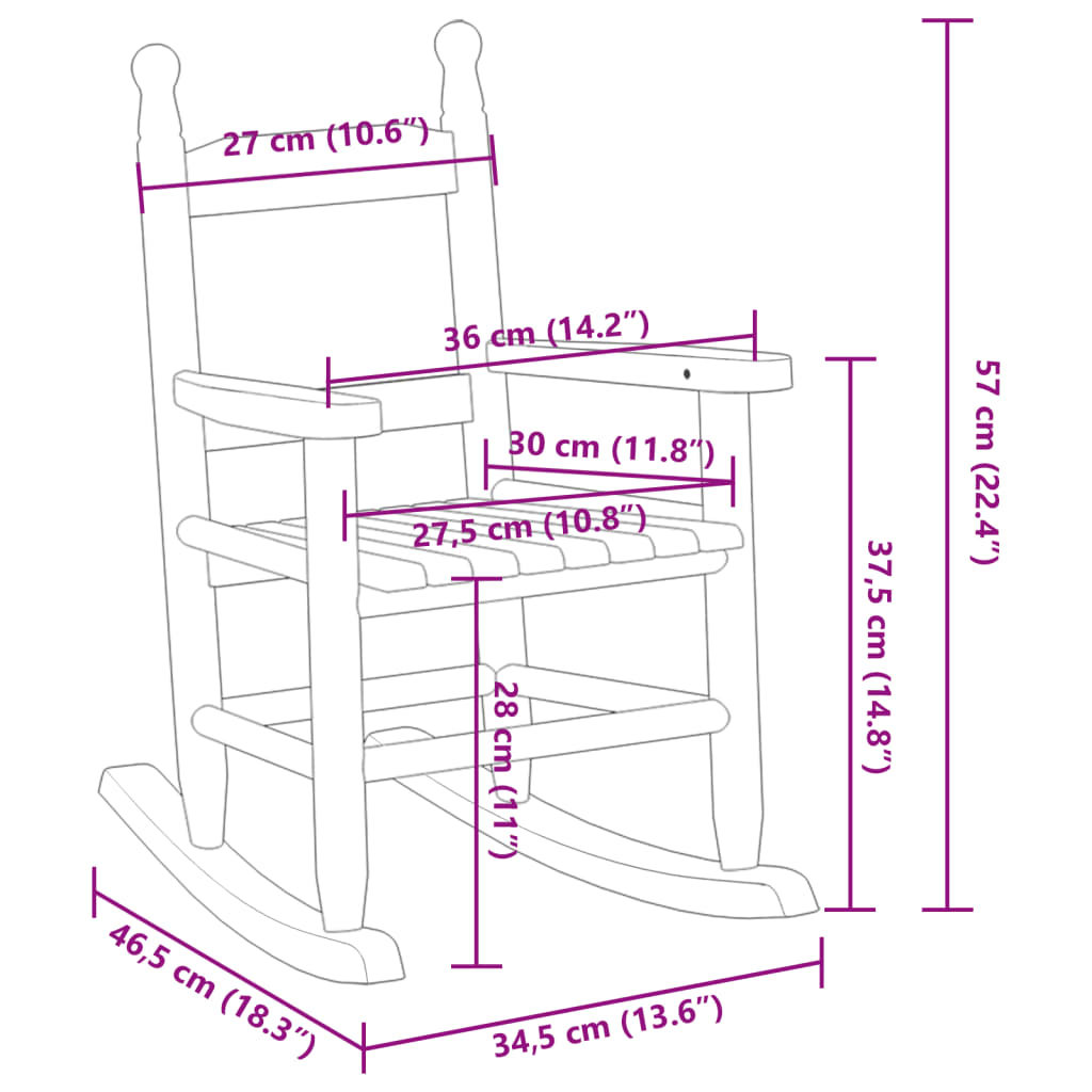 Schaukelstuhl für Kinder 2 Stk. Braun Massivholz Pappel