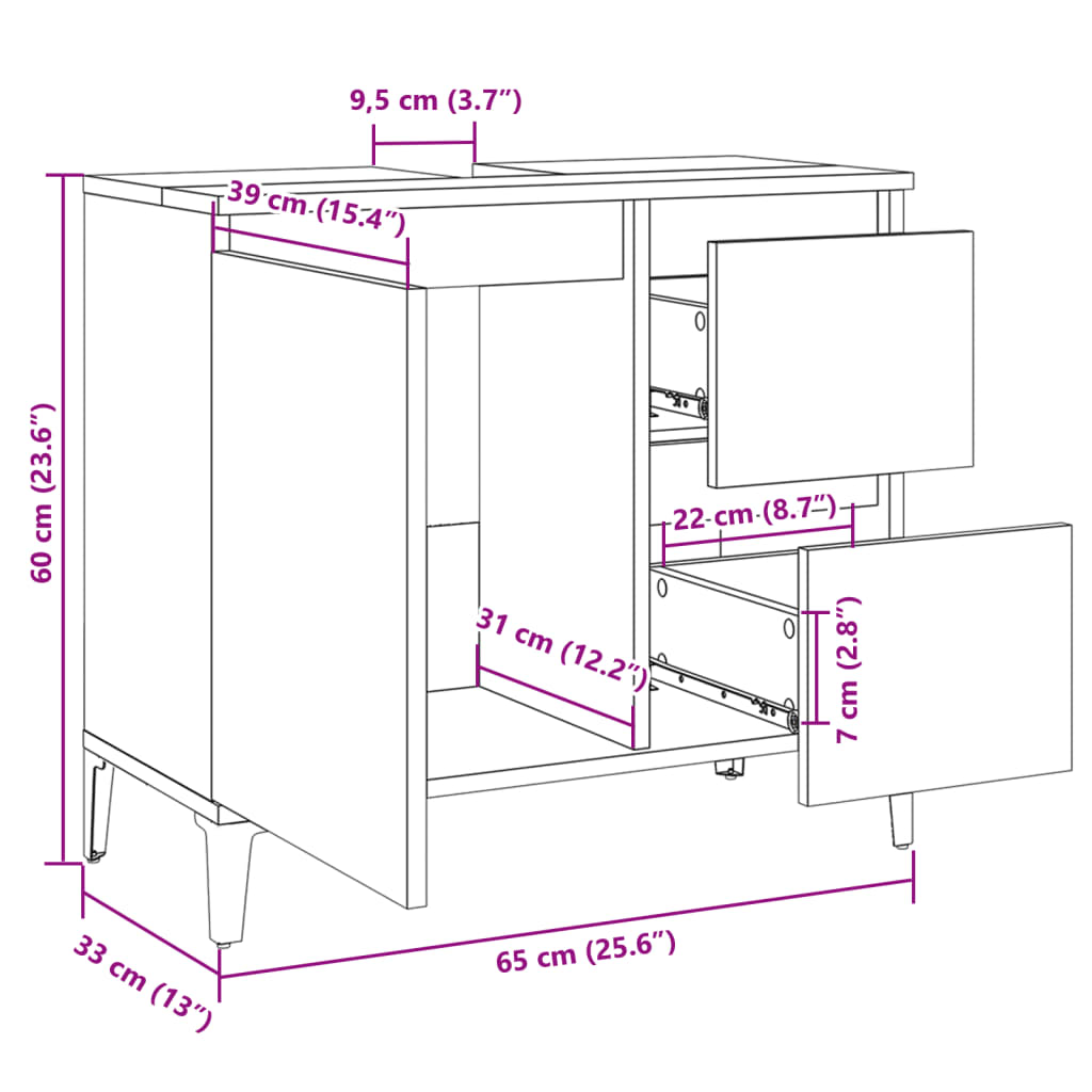 Badschrank Sonoma-Eiche 65x33x60 cm Holzwerkstoff