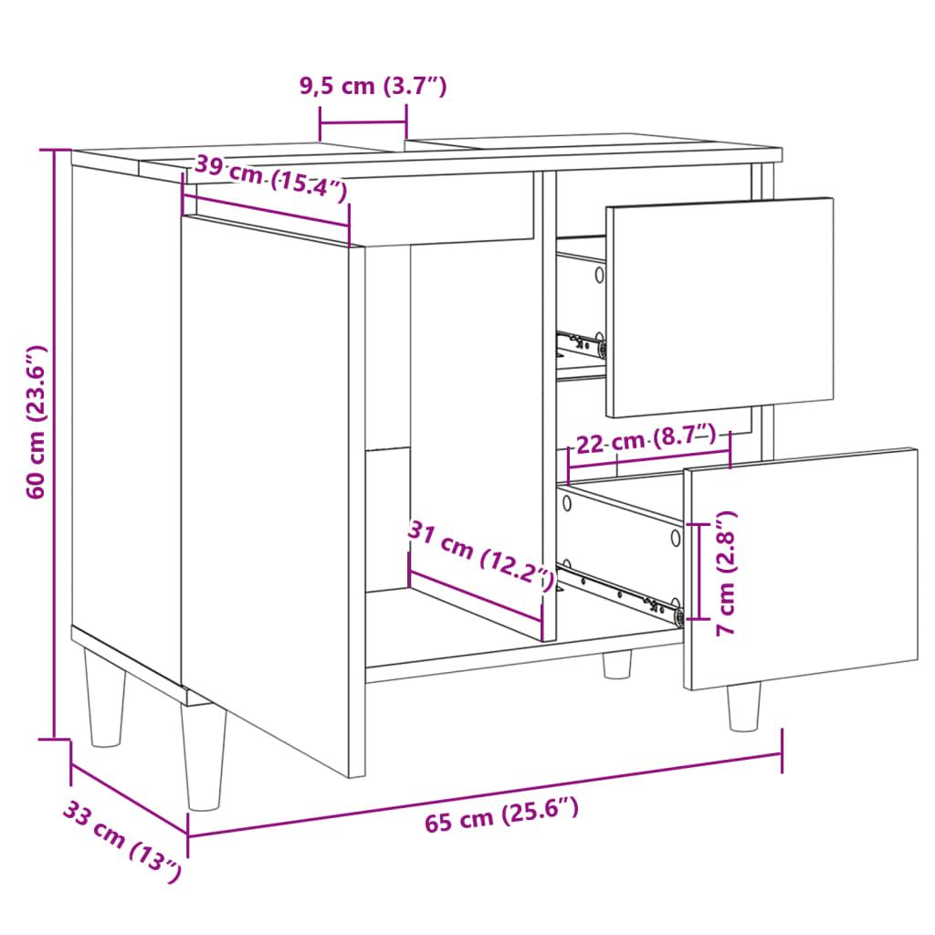 Badschrank Sonoma-Eiche 65x33x60 cm Holzwerkstoff