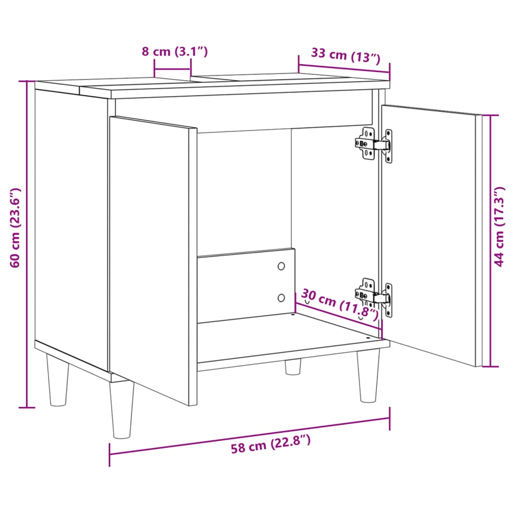 Waschbeckenunterschrank Sonoma-Eiche 58x33x60 cm Holzwerkstoff