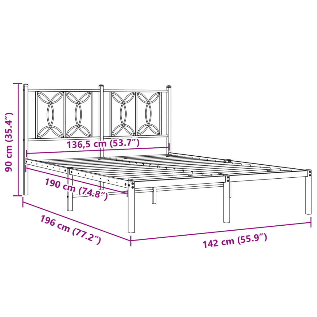 Bettgestell mit Kopfteil Metall Weiß 135x190 cm