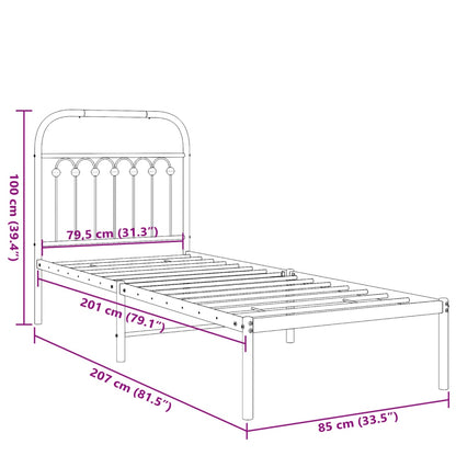 Bettgestell mit Kopfteil Metall Schwarz 80x200 cm