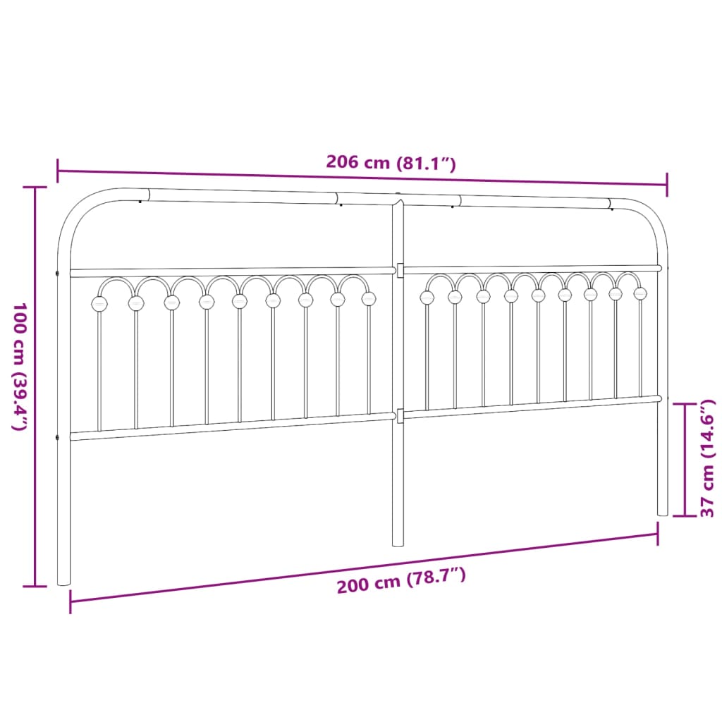 Kopfteil Metall Schwarz 200 cm