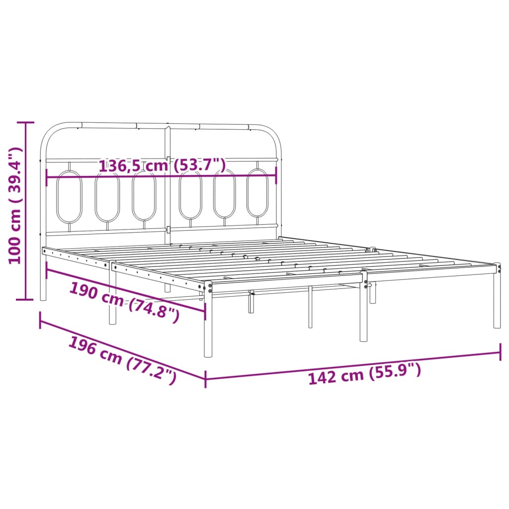 Bettgestell mit Kopfteil Metall Schwarz 135x190 cm