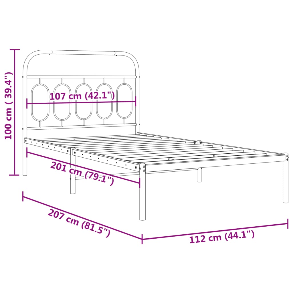 Bettgestell mit Kopfteil Metall Weiß 107x203 cm