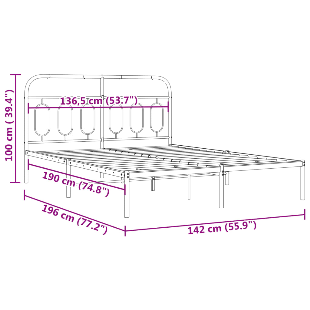 Bettgestell mit Kopfteil Metall Weiß 135x190 cm