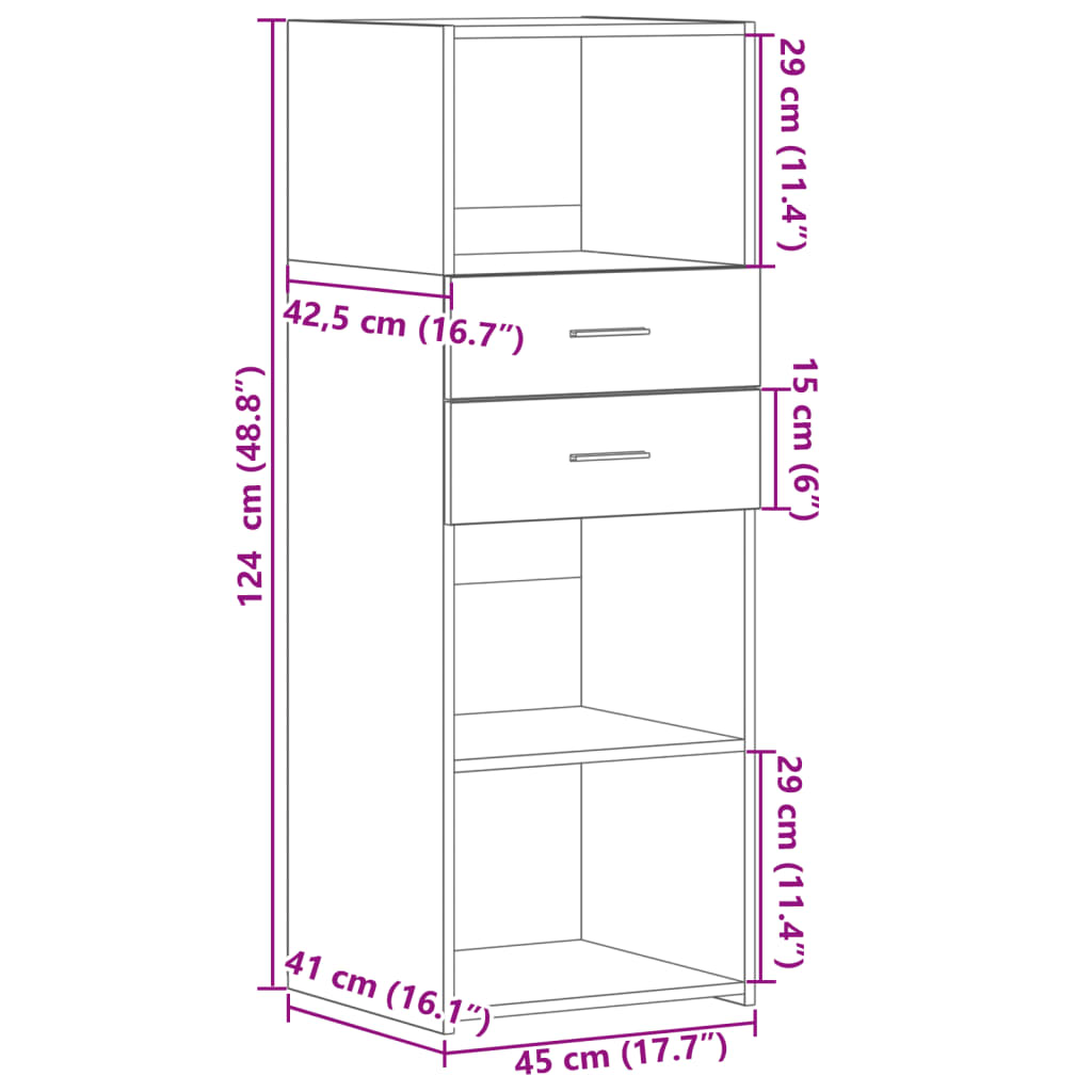 Highboard Betongrau 45x42,5x124 cm Holzwerkstoff