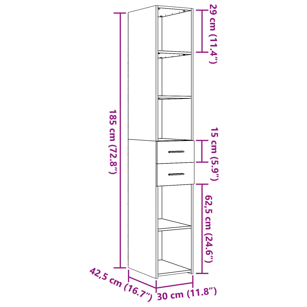 Highboard Betongrau 30x42,5x185 cm Holzwerkstoff