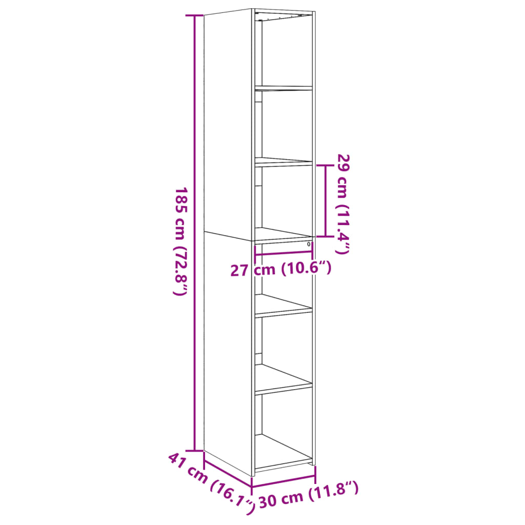 Highboard Betongrau 30x41x185 cm Holzwerkstoff