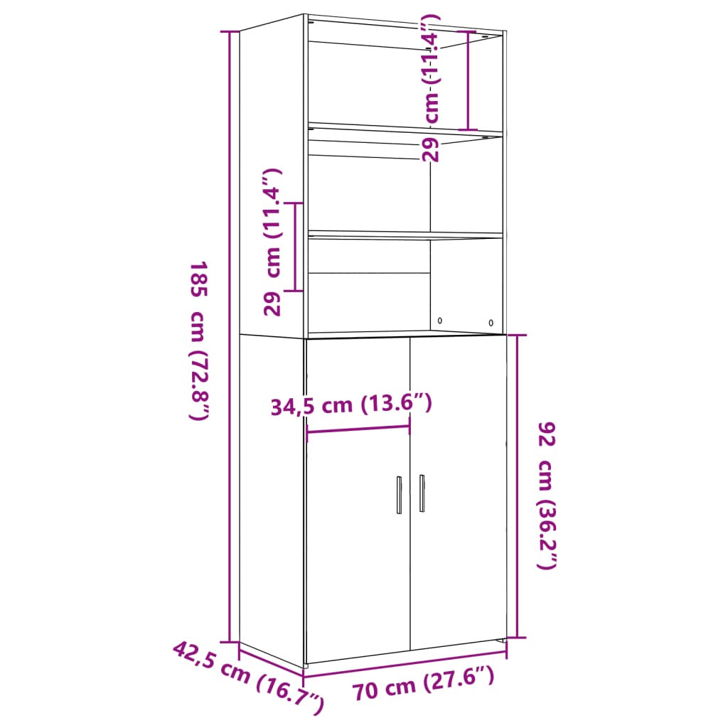 Highboard Sonoma-Eiche 70x42,5x185 cm Holzwerkstoff