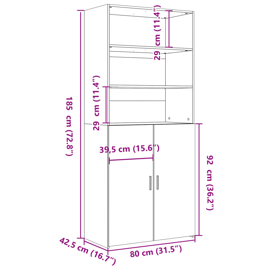 Highboard Sonoma-Eiche 80x42,5x185 cm Holzwerkstoff