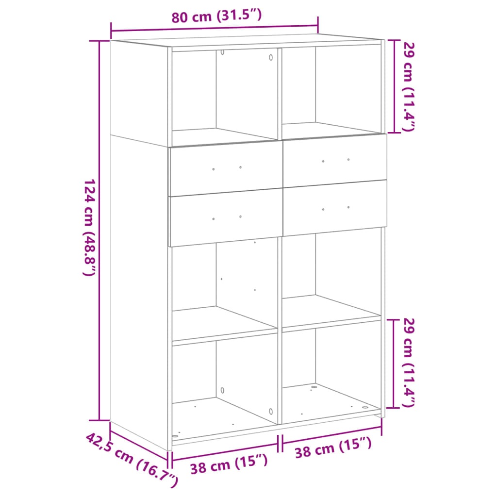 Highboard Weiß 80x42,5x124 cm Holzwerkstoff