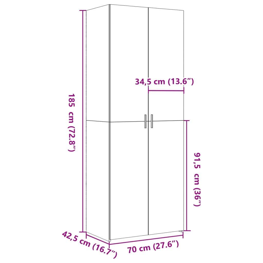 Highboard Weiß 70x42,5x185 cm Holzwerkstoff