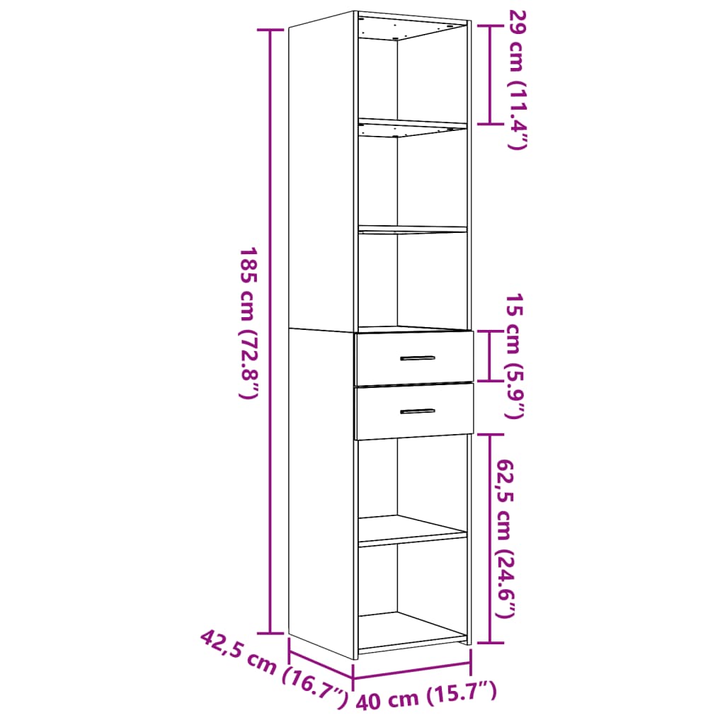 Highboard Sonoma-Eiche 40x42,5x185 cm Holzwerkstoff