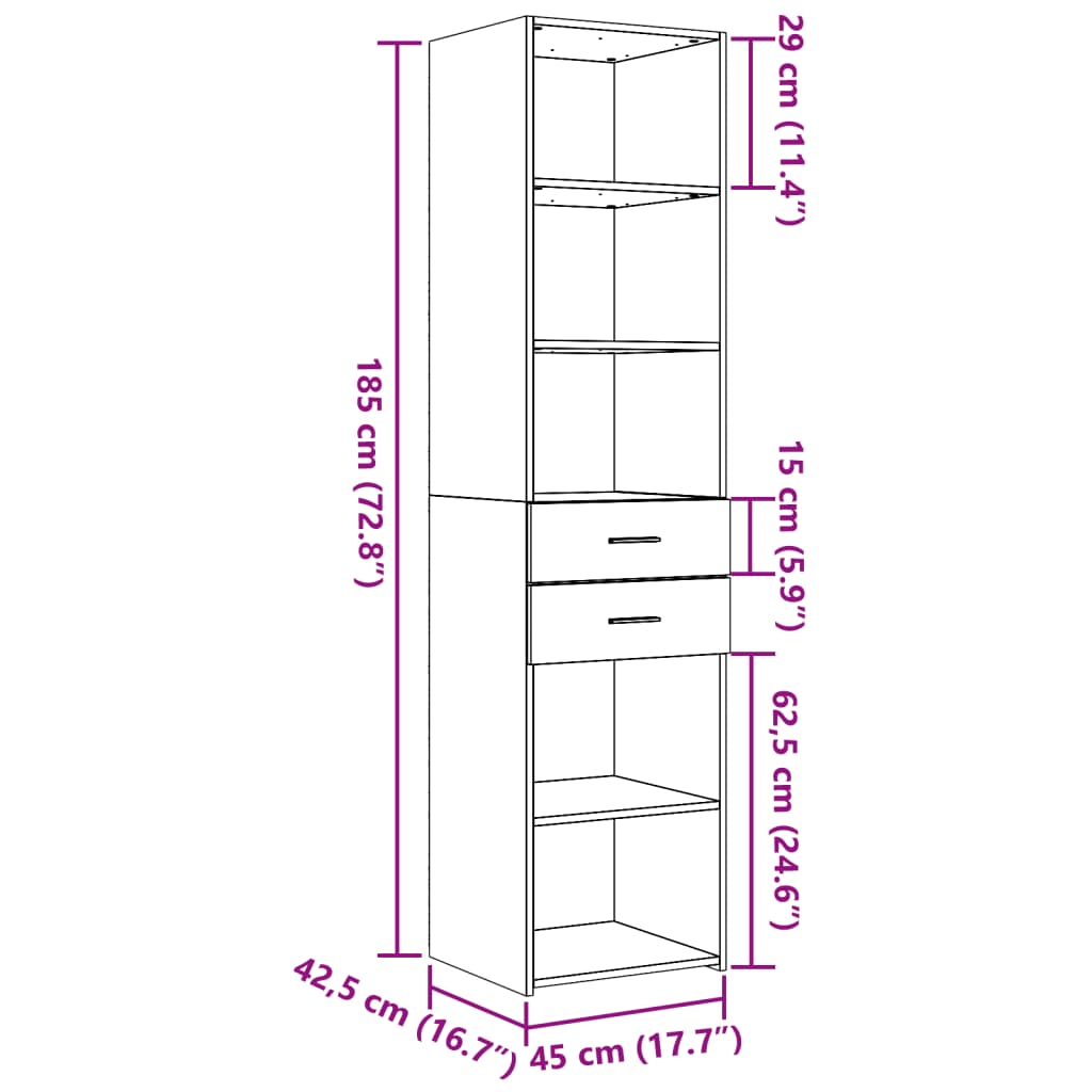 Highboard Räuchereiche 45x42,5x185 cm Holzwerkstoff