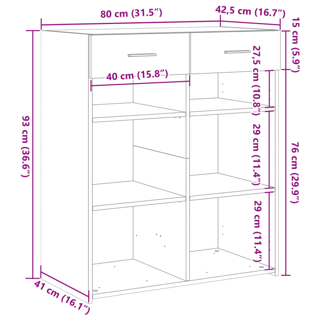 Sideboard Weiß 80x42,5x93 cm Holzwerkstoff