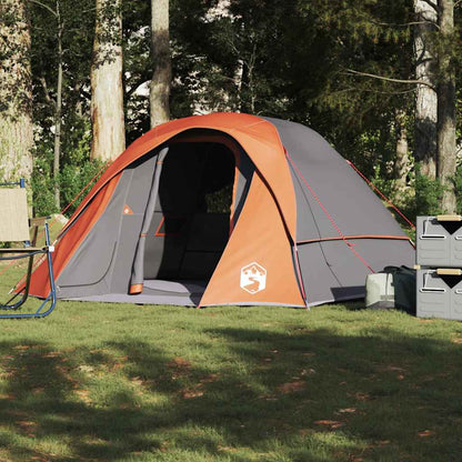 Campingzelt 4 Personen Grau und Orange Wasserdicht
