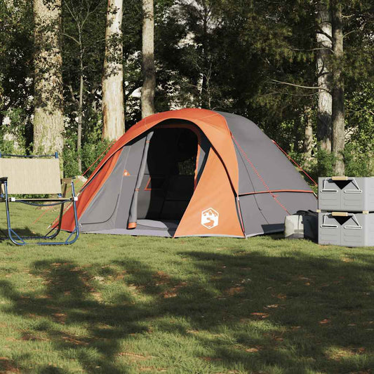 Campingzelt 4 Personen Grau und Orange Wasserdicht