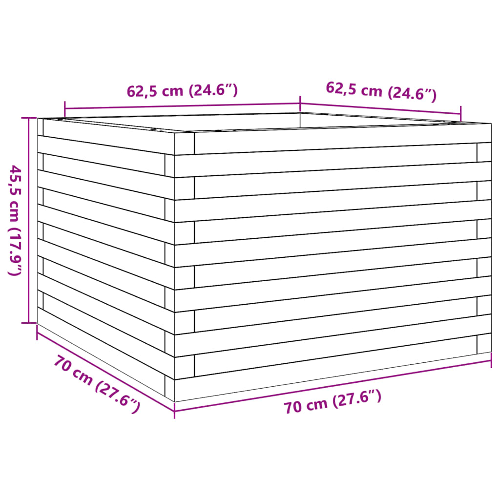 Pflanzkübel Wachsbraun 70x70x45,5 cm Massivholz Kiefer