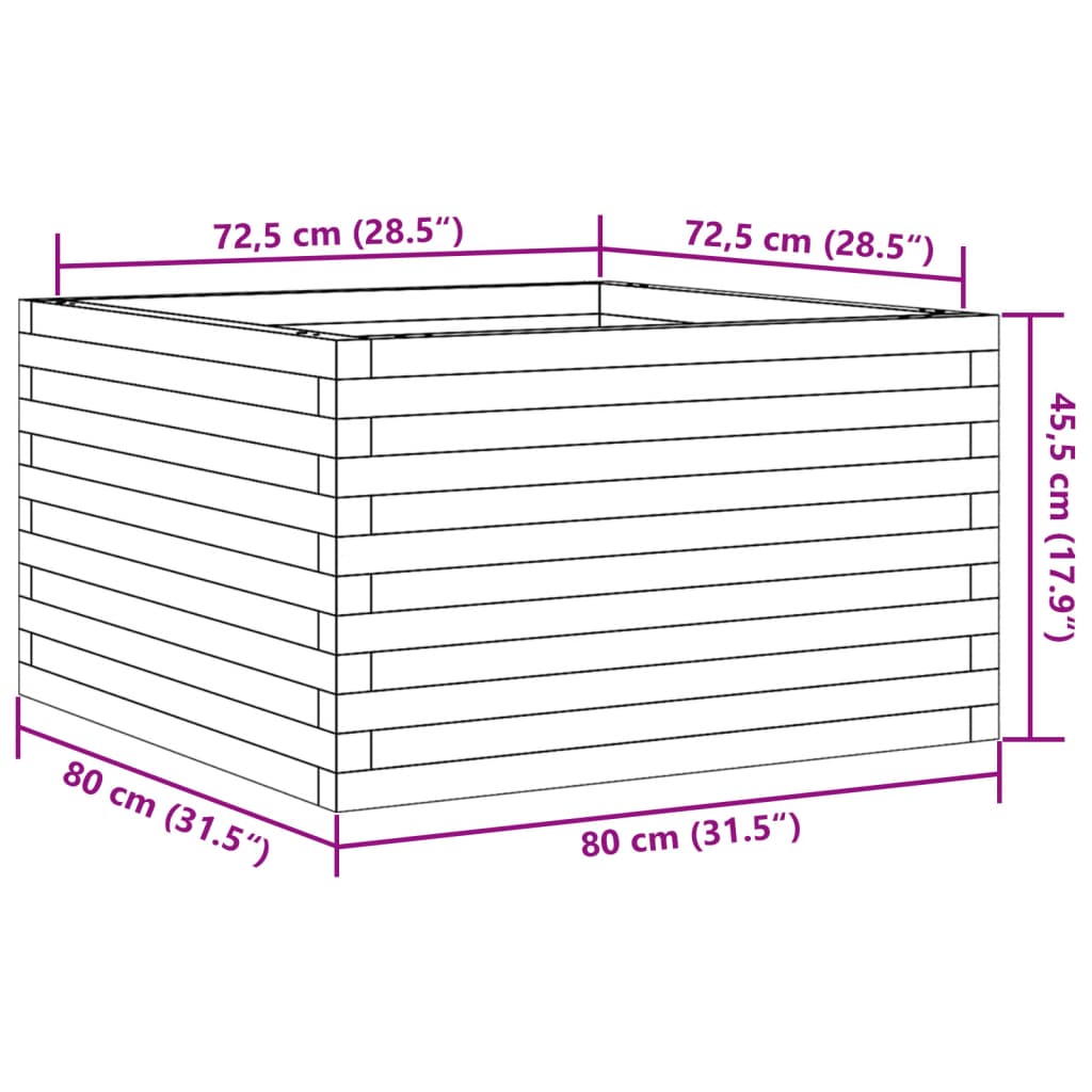 Pflanzkübel Weiß 80x80x45,5 cm Massivholz Kiefer